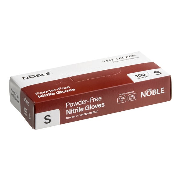 Noble Nitrile Black All-Purpose Powder-Free Disposable 4 Mil Thick Gloves - Small - 100/Box