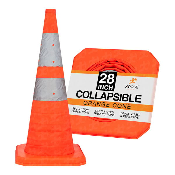 An orange Xpose Safety heavy-duty traffic cone with double reflective collars.