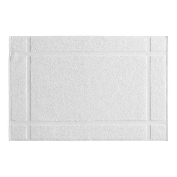 A white rectangular bath mat with black lines.