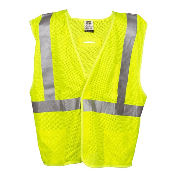 A Cordova Cor-Brite yellow safety vest with reflective stripes.
