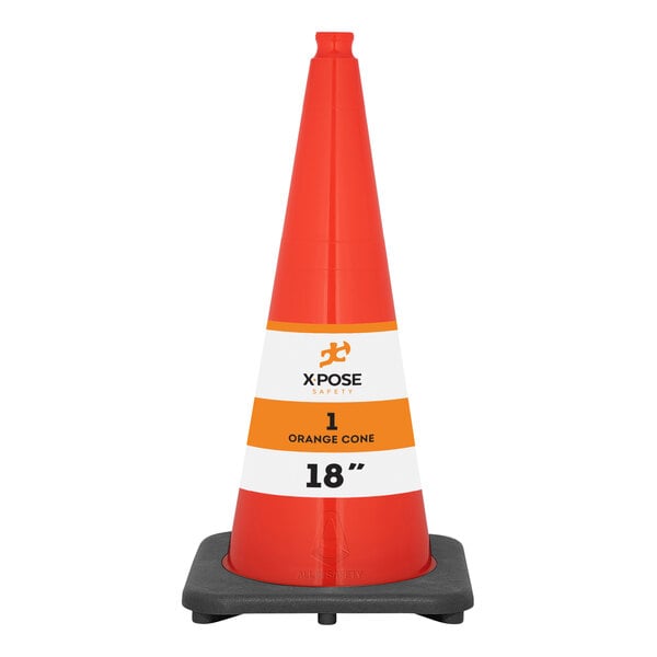 An orange Xpose Safety traffic cone with a white number 1 on it.