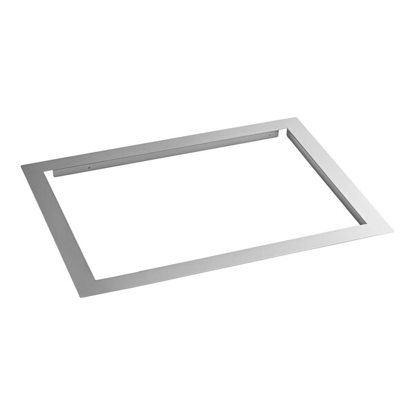 A rectangular metal frame with two square holes.