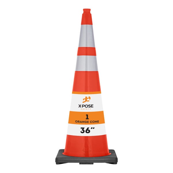 An orange Xpose Safety traffic cone with double reflective collars.