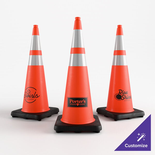 Xpose Safety 36" Customizable Orange Heavy-Duty PVC Traffic Cone with 10 lb. Base and Double Reflective Collars OTC36-64-1-X