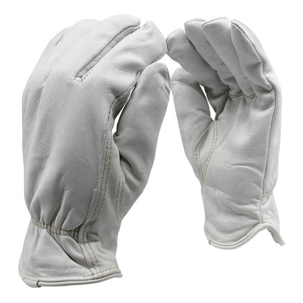 A pair of white Cordova cowhide leather gloves with a white Thinsulate lining.