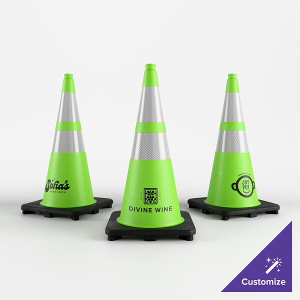 Xpose Safety 28" Lime Green Heavy-Duty PVC Traffic Cone with 7 lb. Base and Double Reflective Collars LTC28-64-1-X