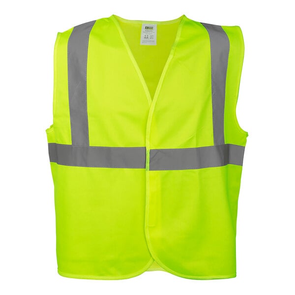 A yellow Cordova safety vest with lime reflective stripes.