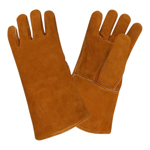 A close-up of a pair of brown Cordova Russet leather gloves.