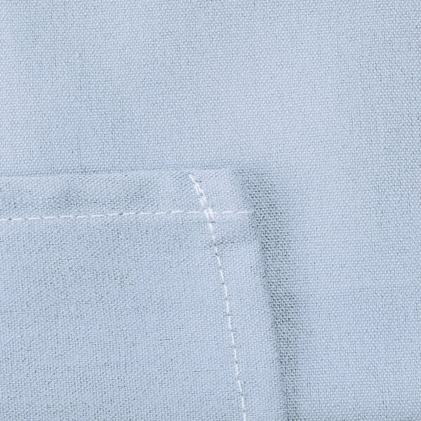 A close-up of a light blue Intedge poly/cotton table cover with white stitching.