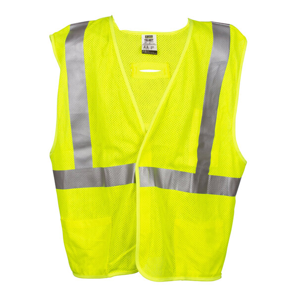 A Cordova Cor-Brite yellow safety vest with reflective stripes.