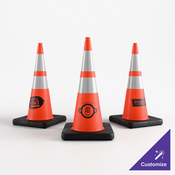 Xpose Safety 28" Customizable Slim Line Orange Heavy-Duty PVC Traffic Cone with 7 lb. Base and Double Reflective Collars OTC28SL-64-1-X