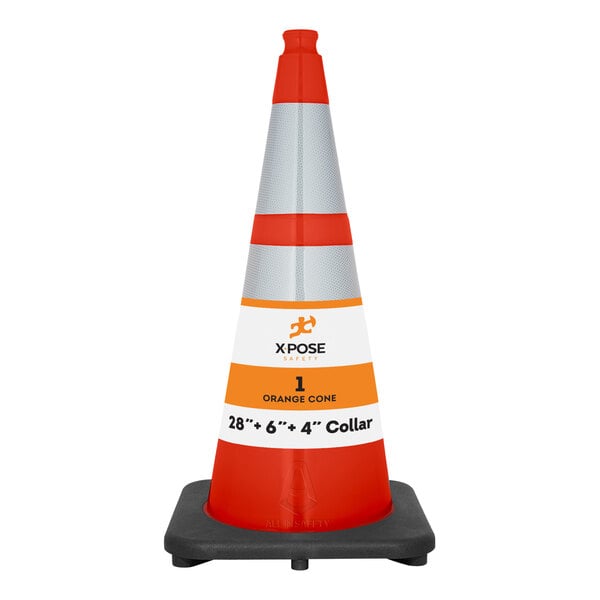 An Xpose Safety heavy-duty PVC traffic cone with double orange and white reflective collars.