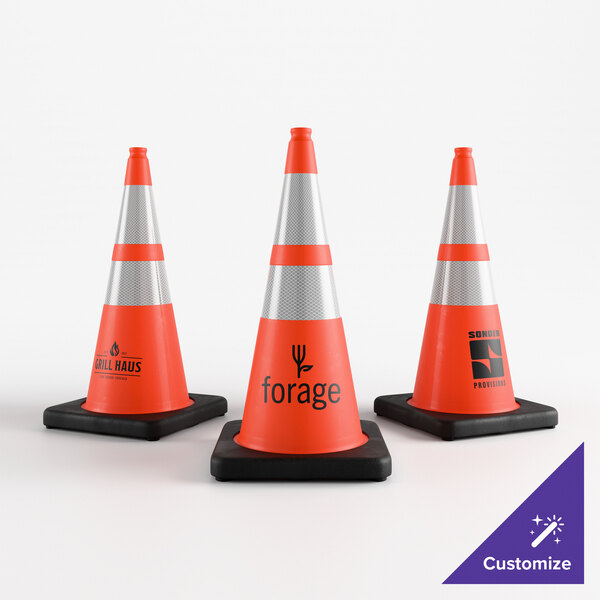 Xpose Safety 28" Customizable Slim Line Orange Heavy-Duty PVC Traffic Cone with 10 lb. Base and Double Reflective Collars OTC28SL-64-10L-1-X