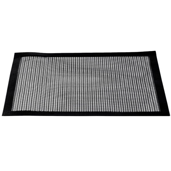 A black mesh mat on a white background.