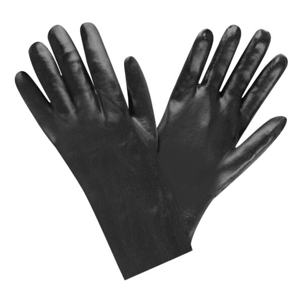 A pair of black Cordova PVC gloves with interlock lining.