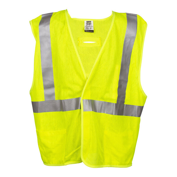 A Cordova lime yellow safety vest with reflective stripes.