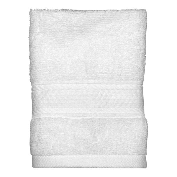 A folded white Garnier-Thiebaut Zonda wash cloth with dobby border.