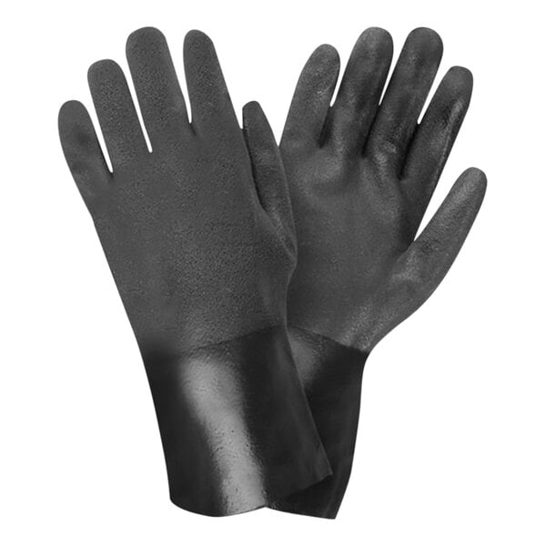 A pair of black Cordova PVC gloves with fabric lining.