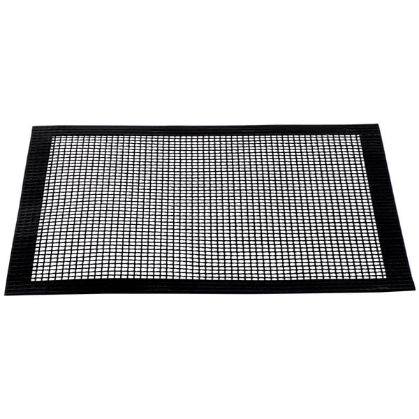 A black mesh mat with a white background.