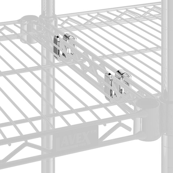A close-up of a Lavex Pro chrome "S" hook on a wire rack.