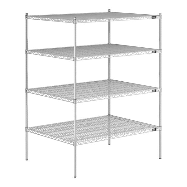 A Lavex Pro metal wire shelving unit with three shelves.