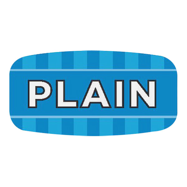 A blue rectangular label with white text that reads "Plain"