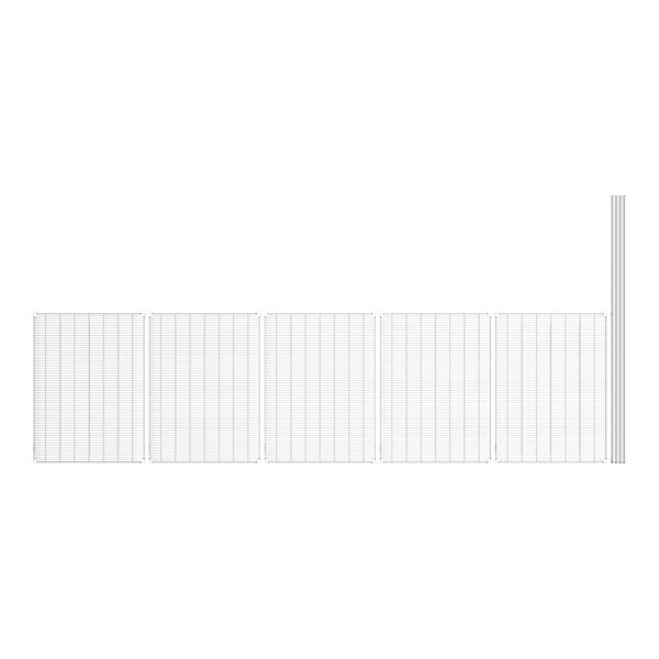 A white grid shelf with chrome posts.