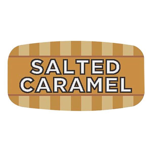 A close up of a Bollin rectangular salted caramel bakery label with white background.