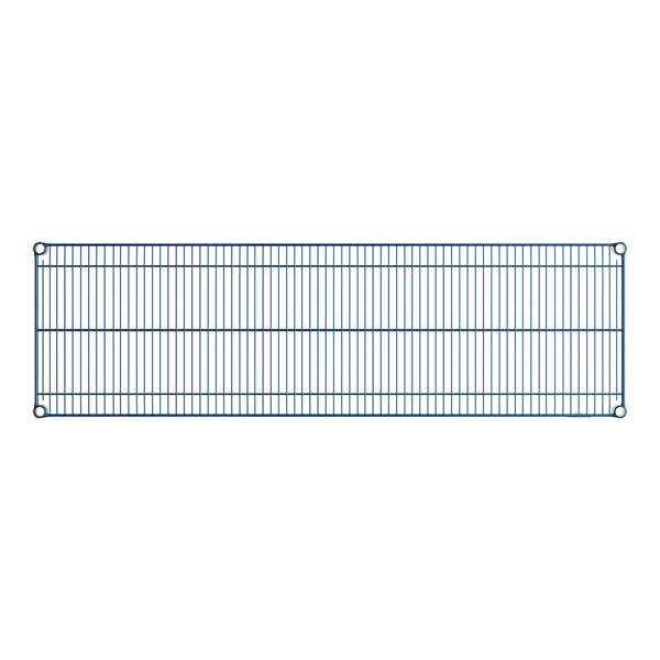 A blue wire shelf with antimicrobial coating on a white background.