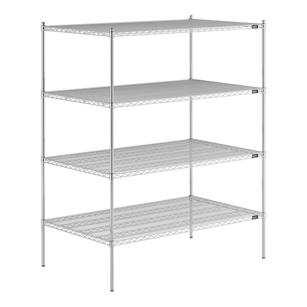 A Lavex Pro chrome wire shelving unit with shelves.