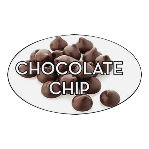 A white oval Bollin Bakery label with the text "Chocolate Chip" and a pile of chocolate chips.