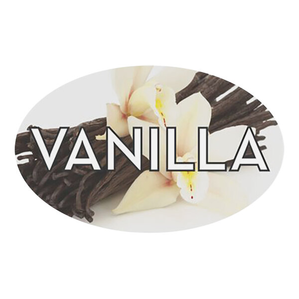 A Bollin oval bakery label with the word "Vanilla" next to a white flower.