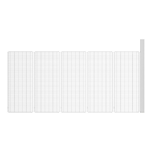 A Lavex Pro chrome wire shelving unit with white grid shelves and posts.