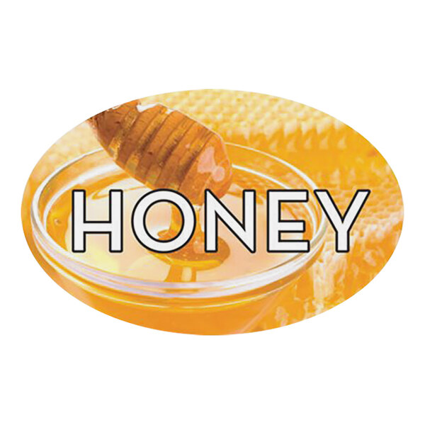 A Bollin oval white sticker with the word "Honey" in black.