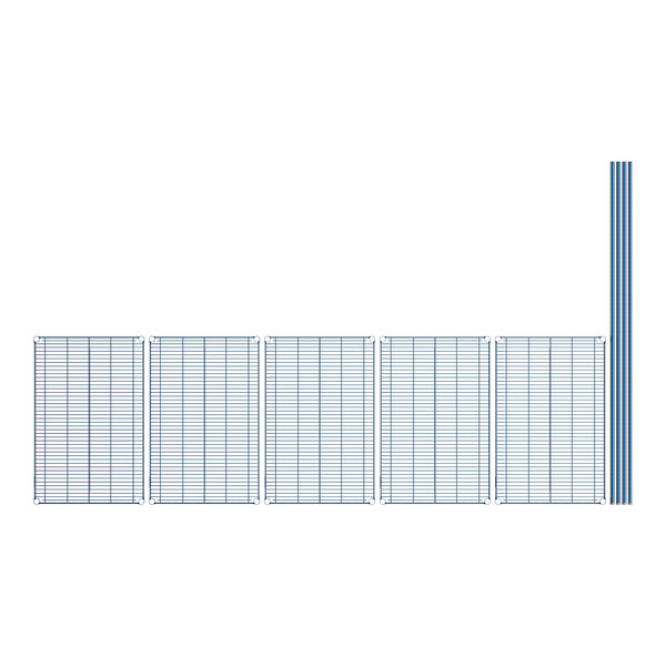 A row of blue and white metal grids.