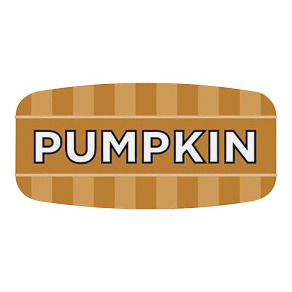 A rectangular white bakery label with a pumpkin logo in white and orange.