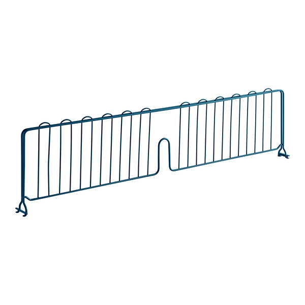 A blue metal Lavex wire shelf divider with two metal bars.