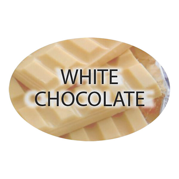 A Bollin white oval label with black text reading "White Chocolate"