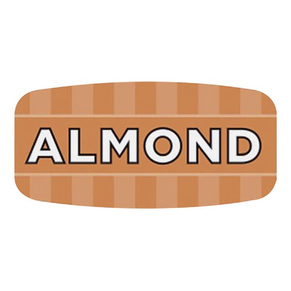 A white rectangular label with a black border and the word "Almond" in brown text.