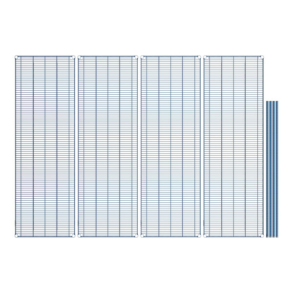 A row of blue Lavex Pro wire grids with white antimicrobial coating.