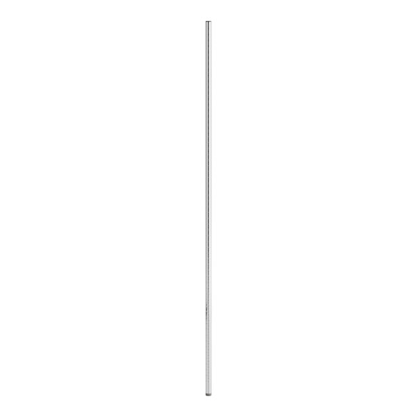 A long thin chrome metal pole with black lines on a white background.