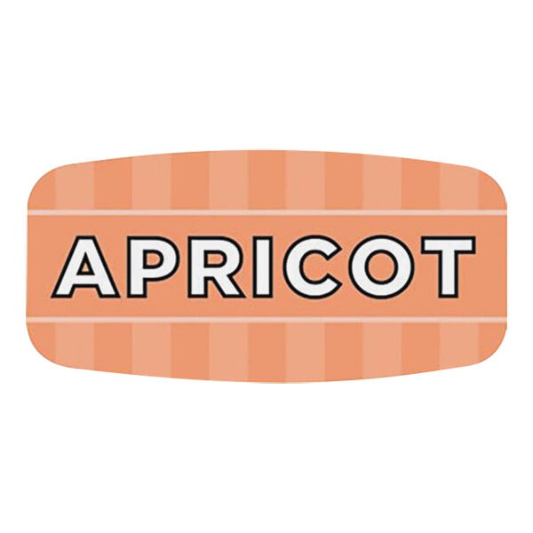 A white rectangular label with an orange apricot logo.