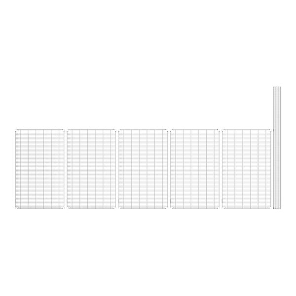 A row of white wire grids on white posts.