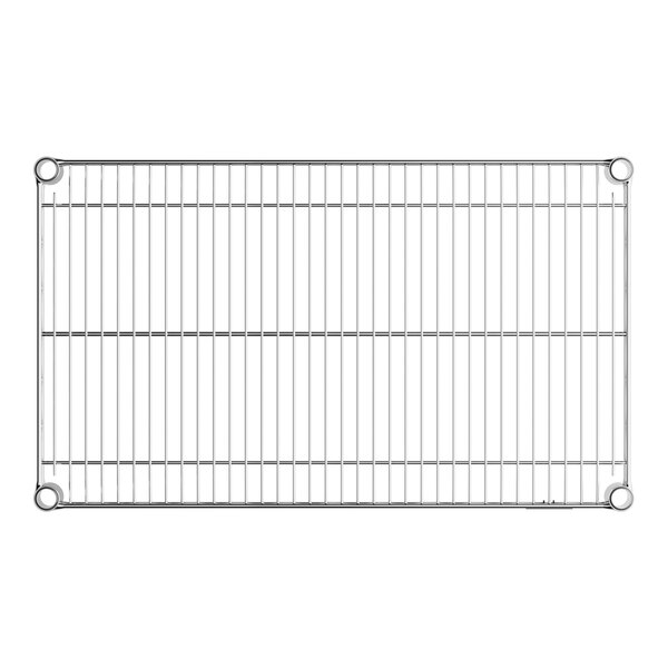 A Lavex Pro heavy-duty chrome wire shelf with a grid of holes.