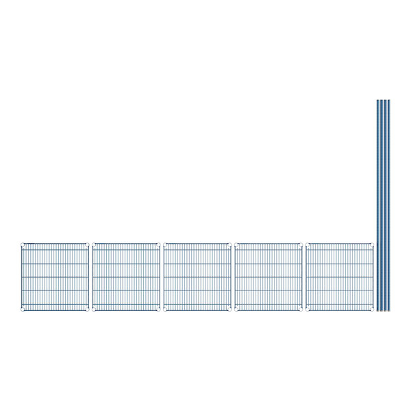 A close-up of a blue and white grid shelf.