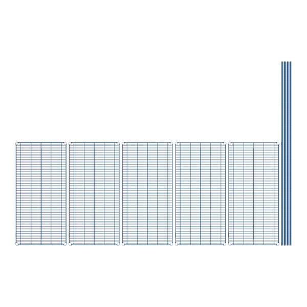 A row of blue metal grids on white background.
