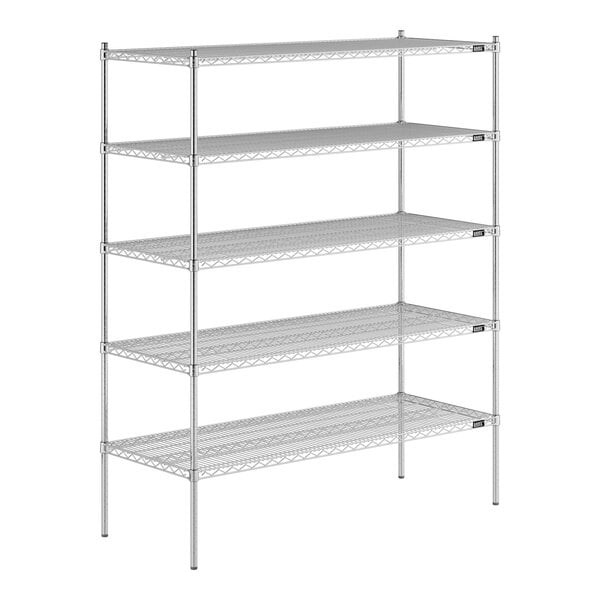 A Lavex Pro metal wire shelving unit with four shelves.