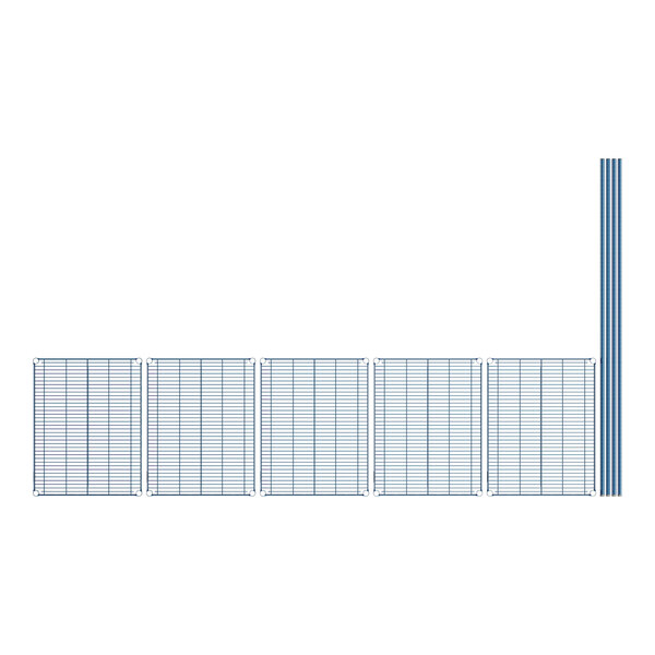 A row of blue metal grids on a white background.