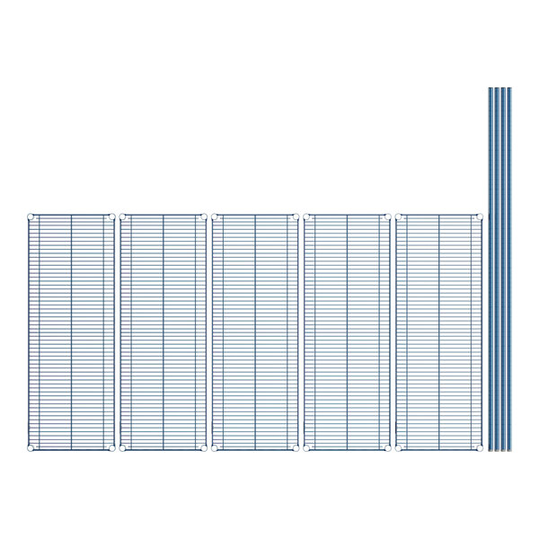 A row of metal grids with blue poles.