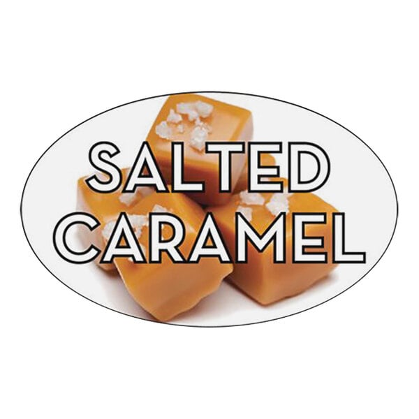 A Bollin oval bakery sticker with "Salted Caramel" in white text.